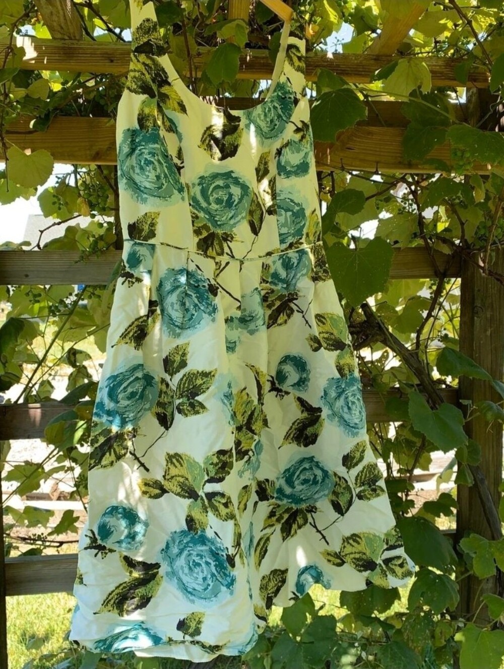 Ann Taylor Cream Dress with Teal Floral Print